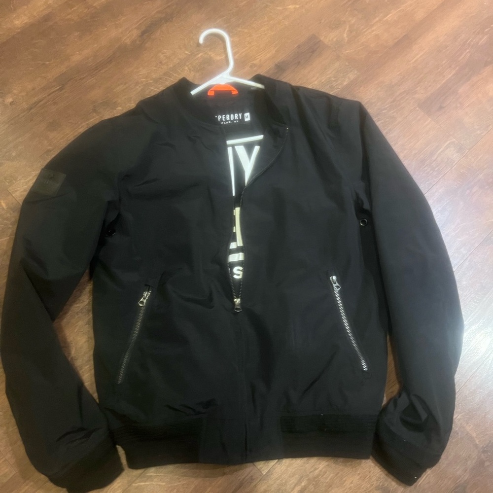 Men’s Super Dry Black Bomber Military Jacket Size Medium